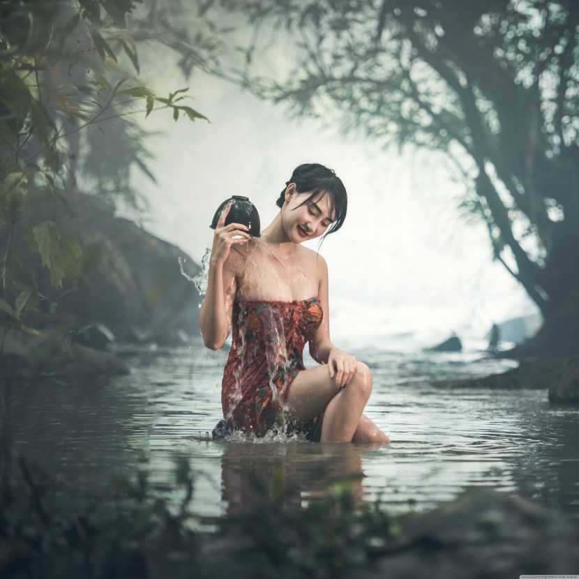 Japanese girl by the lake