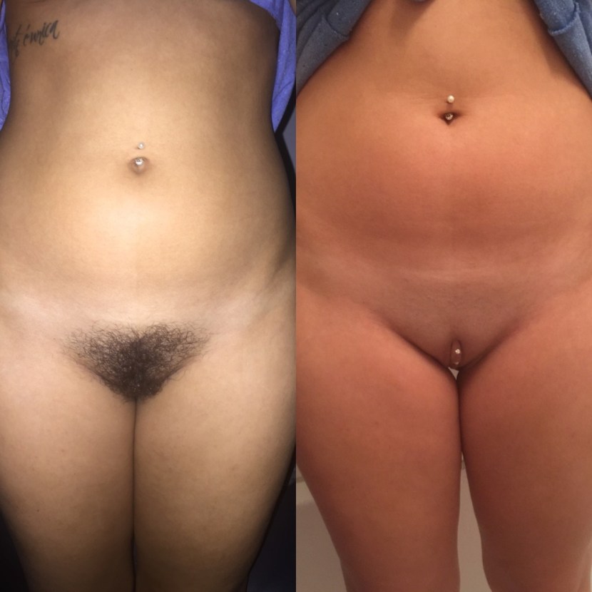Woman shaves a pubis nude