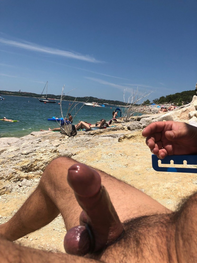 Selfie cut hairy penis on the beach