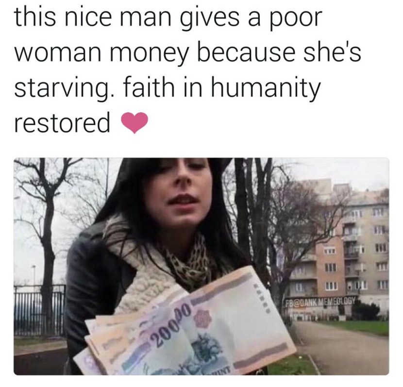 The girl gives money