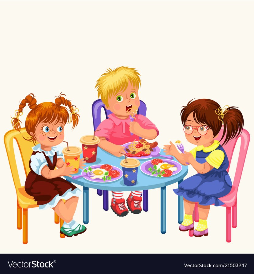 Children have lunch at the table