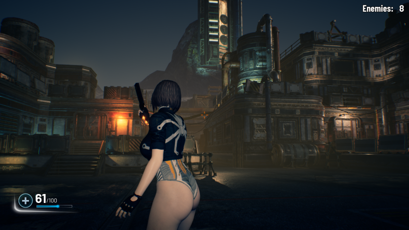 Shooter about a girl in a black suit of the 90s