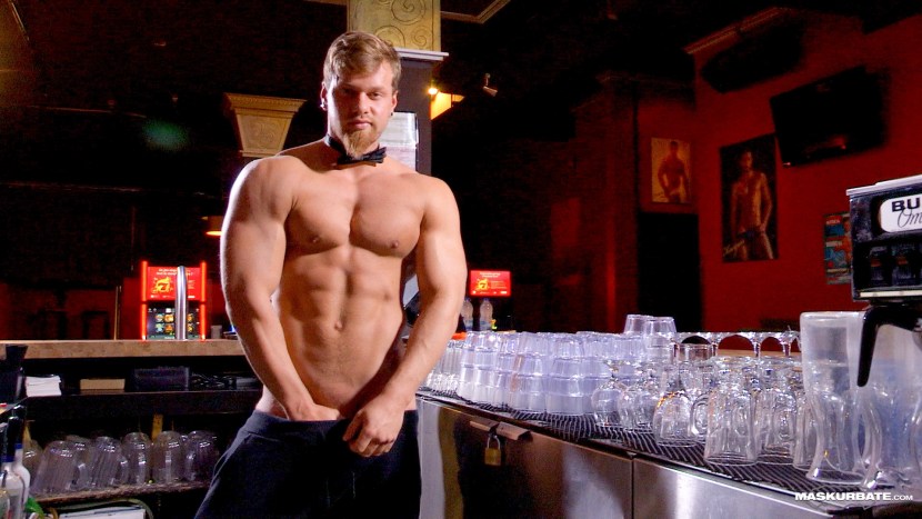 Bartender with naked torso