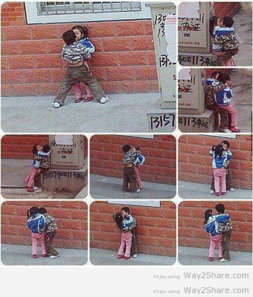 In a mini skirt on the stairs