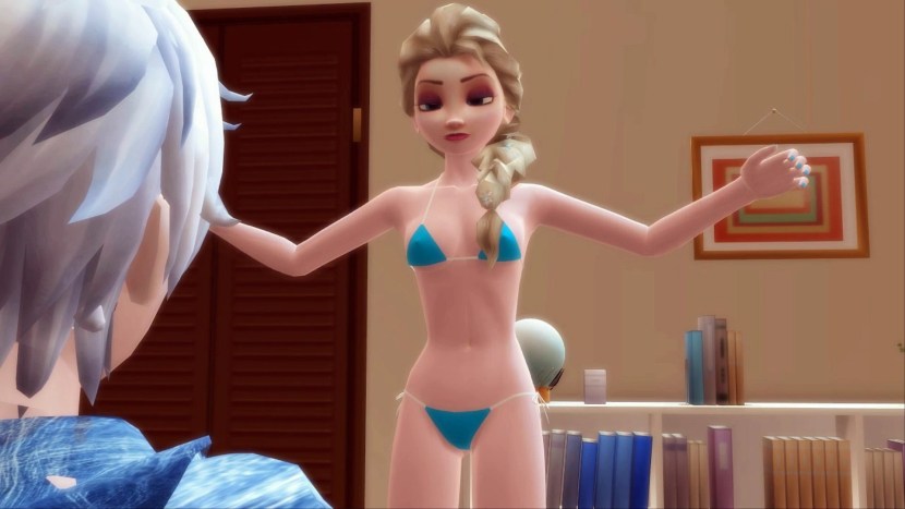 Anna and Elsa in swimwear