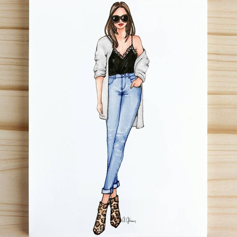 Sketch of the model in jeans
