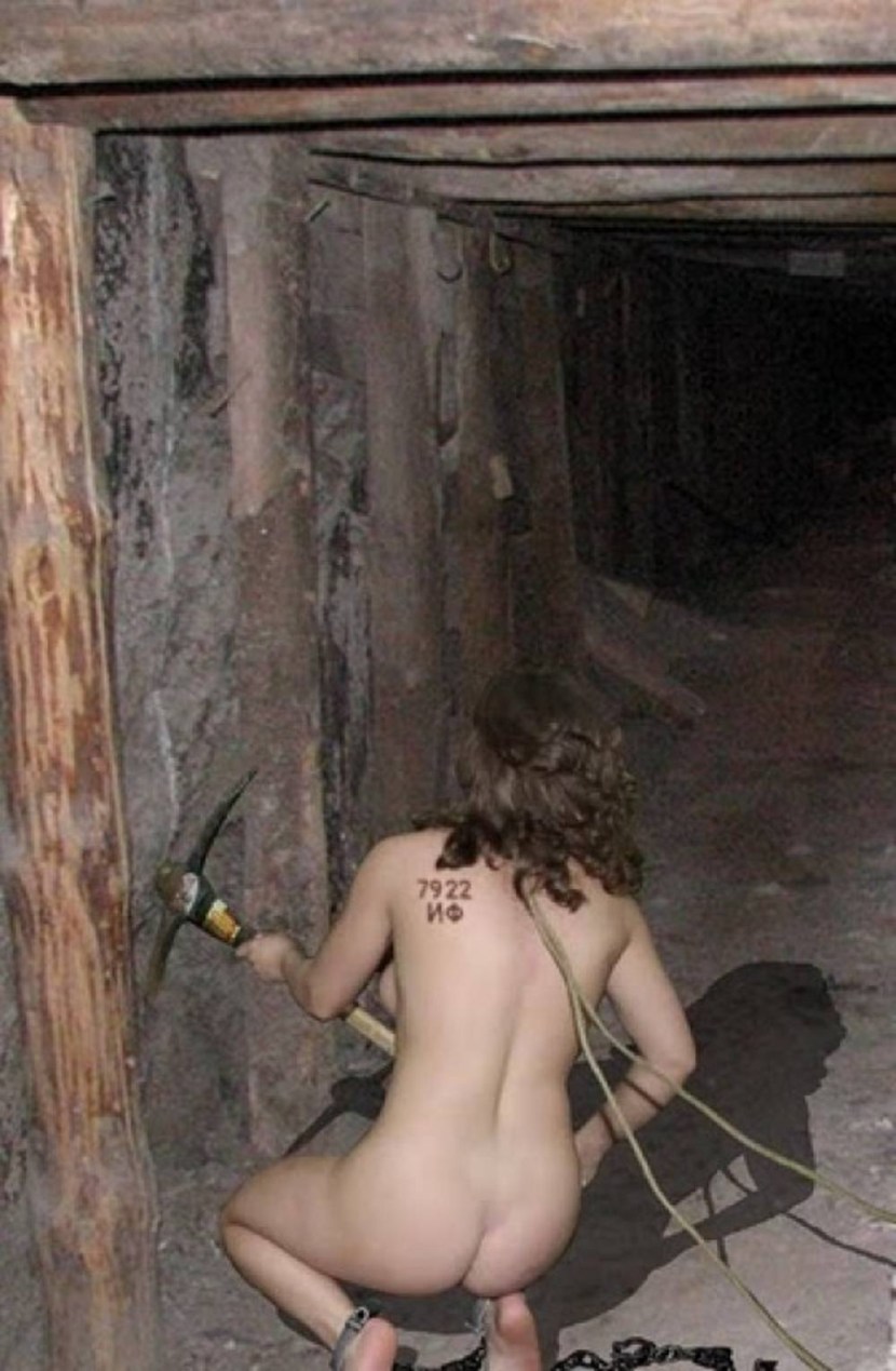 Naked women in a dirty basement