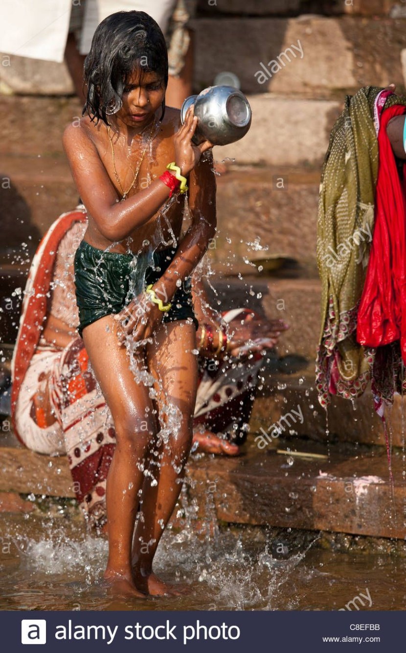 Indian Bathing in River