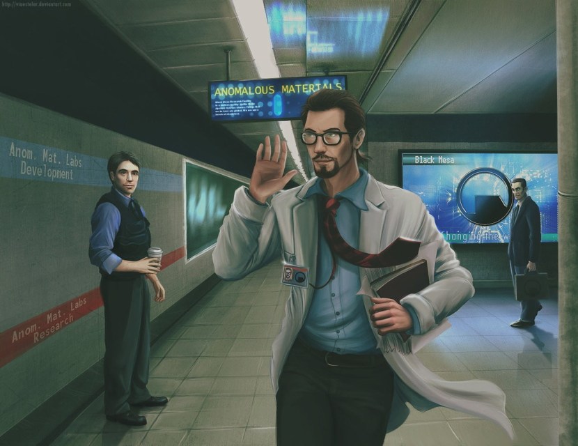 Gordon Freeman in a scientist dressing room
