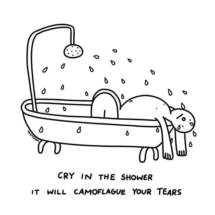 The silhouette of a girl in a shower