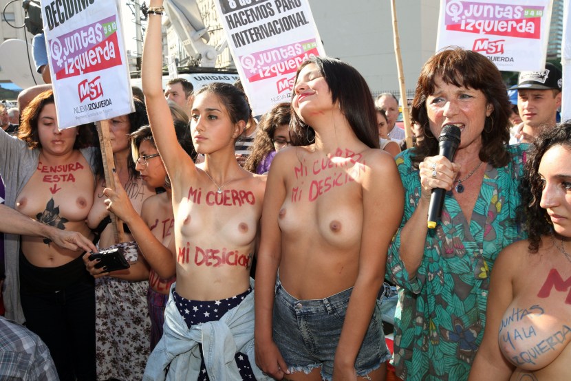 Protesting naked women