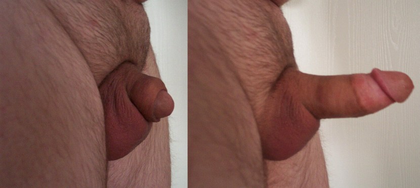 Sprinking young man with a large penis