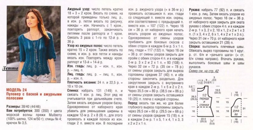 Knitted openwork blouse with knitting needles for women with a description and circuit