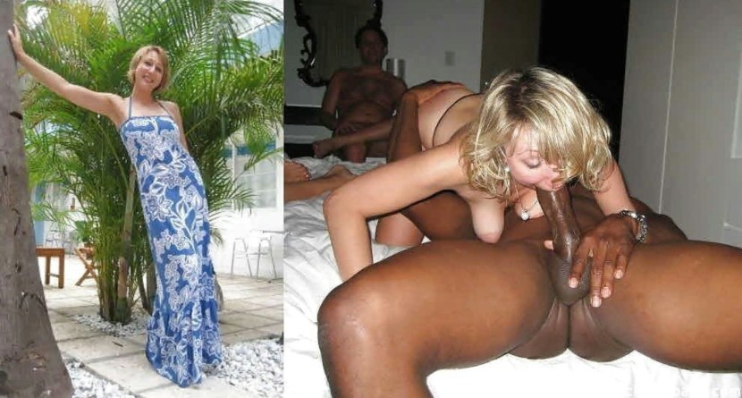 Wife with a black man on the beach private