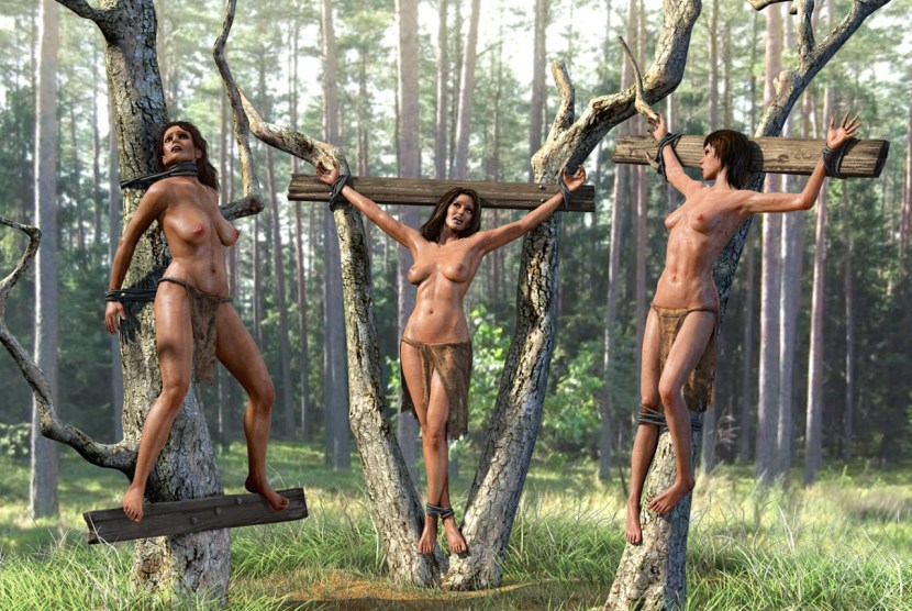 Naked women crucifix 3D