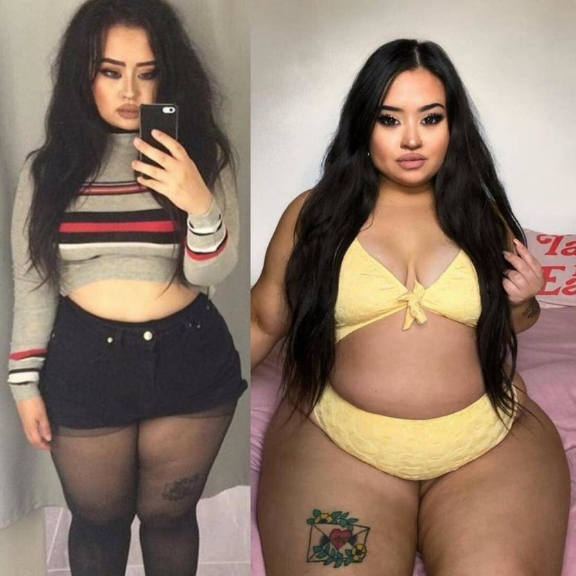 The full woman is surprised