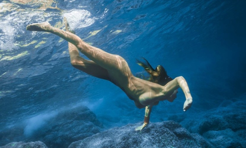 Under water without panties