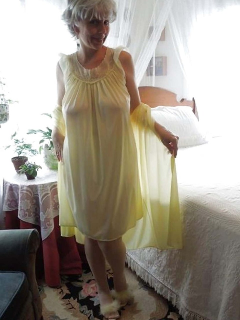 Slender elderly women in stockings