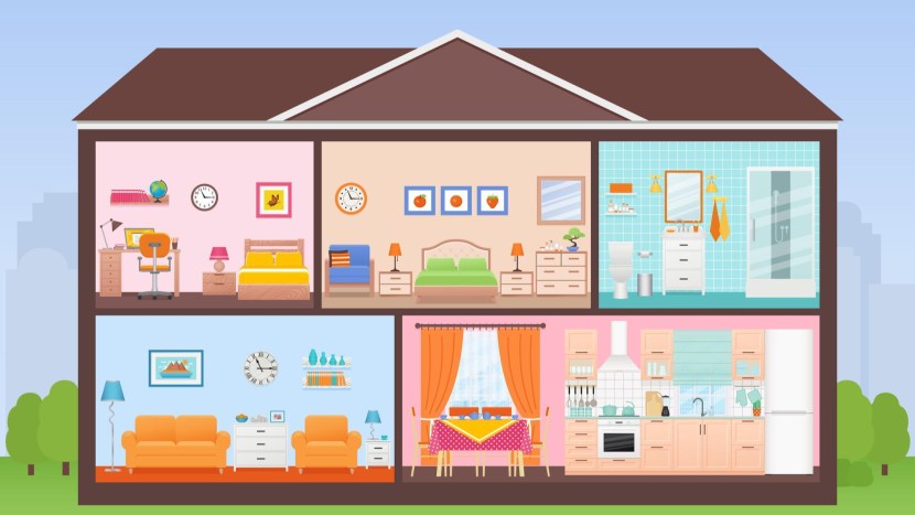 House in section with rooms