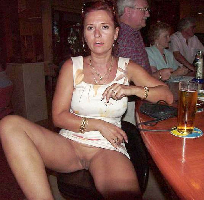 Wife without panties in a cafe