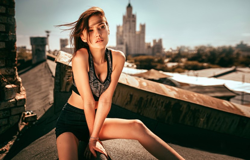 Beautiful girl on the roof