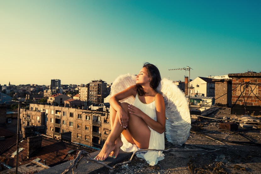 Girl angel on the roof