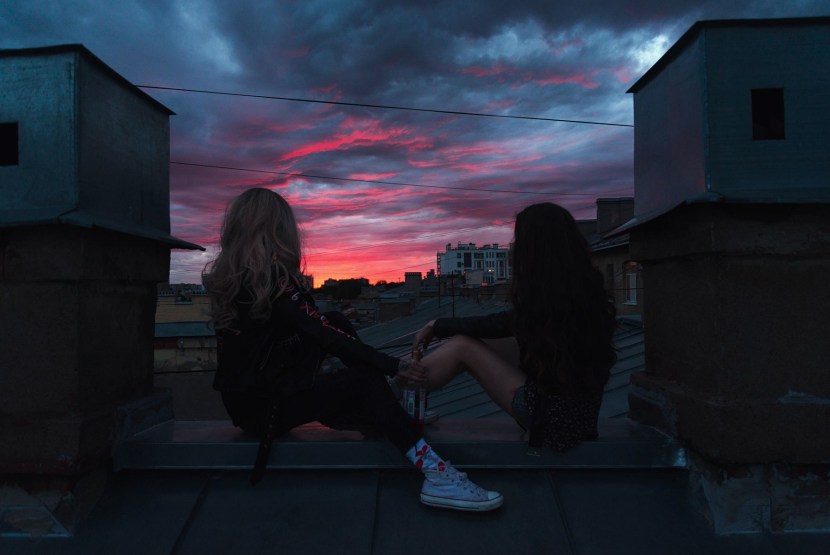Two girls on the roof