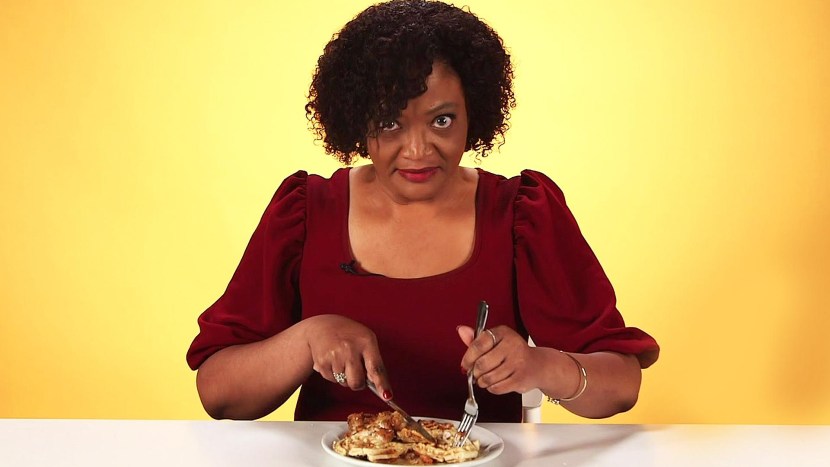 The girl eats ice cream