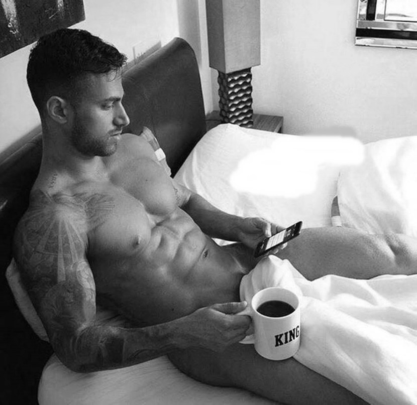 Naked man with a coffee mug