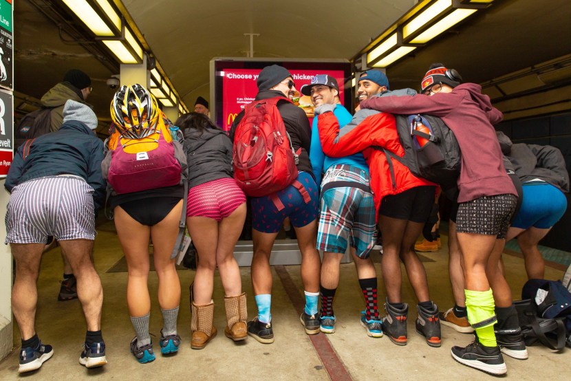 Flashmob in the subway without pants in Moscow