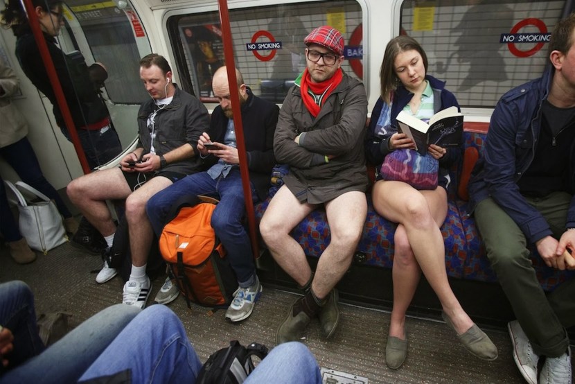 Panties under the skirt on the bus