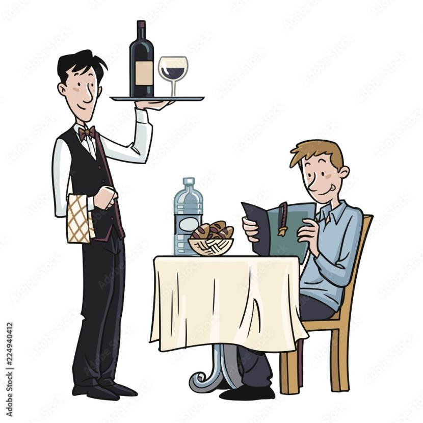 Waiter and visitor in the restaurant