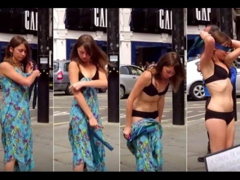 Undressing girls on the street