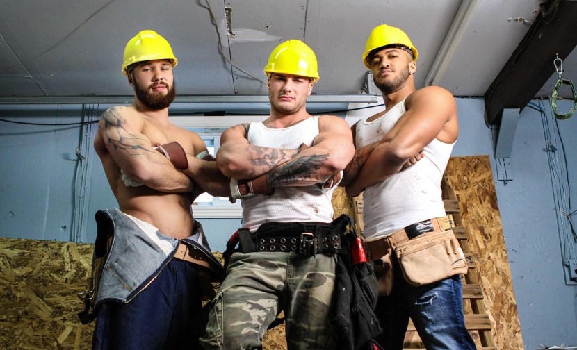 Pornstars at a construction site