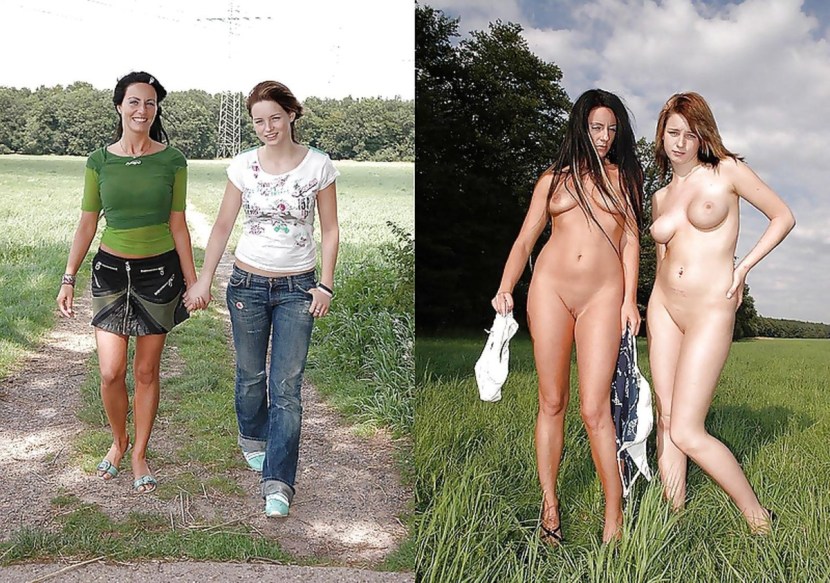 Girls undress in front of the public