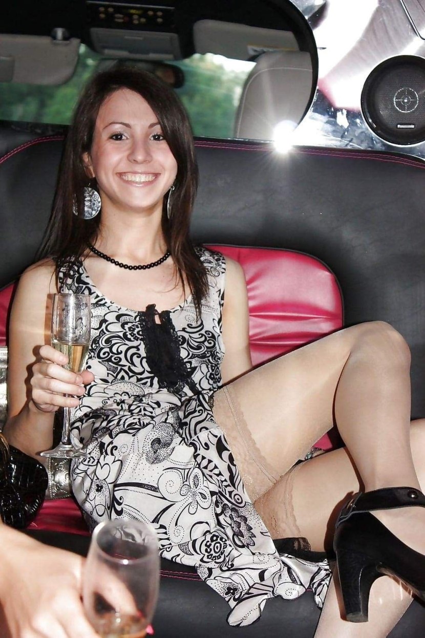 In pantyhose with a lifted skirt