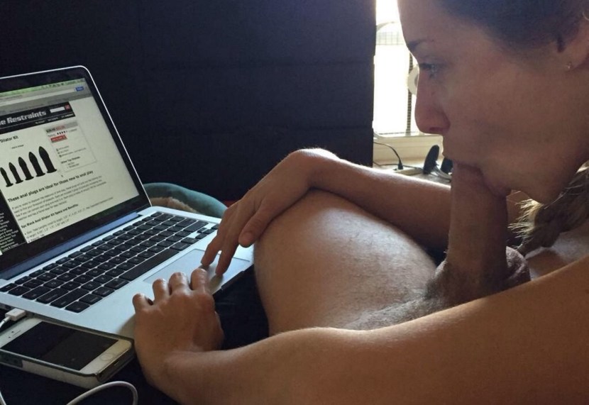 Nude in front of the screen