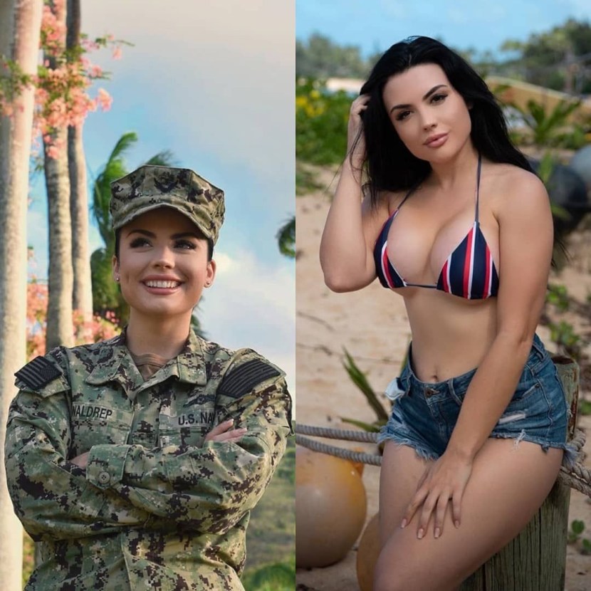 Girls in military uniform and without