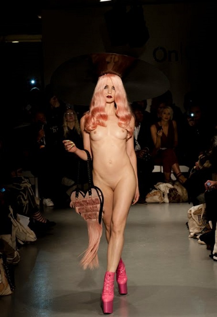 Naked fashion models on the catwalk