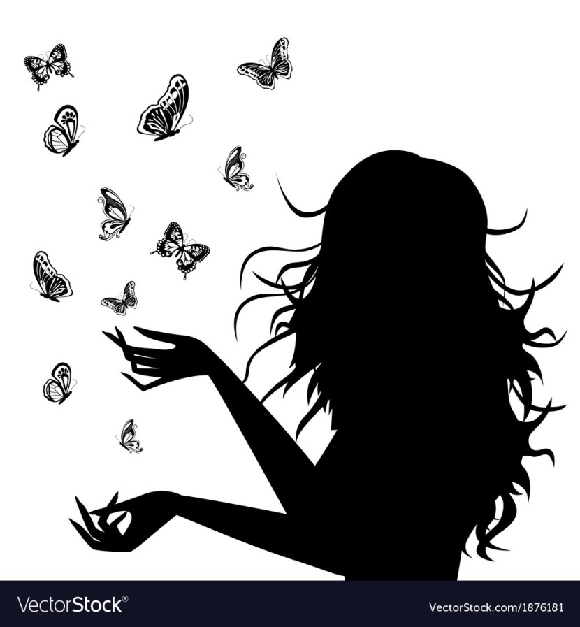 The silhouette of a girl with an outstretched hand