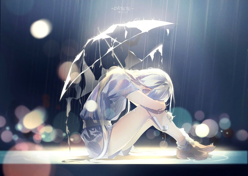 Anime cries in the rain
