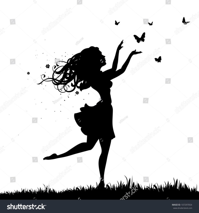 The silhouette of a girl with raised hands