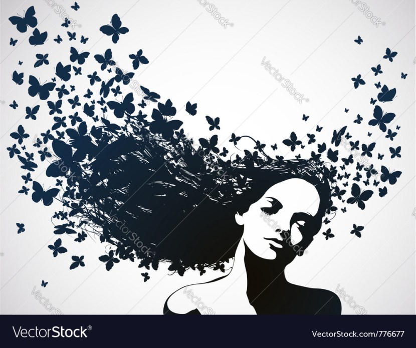 Silhouette of the head with butterflies