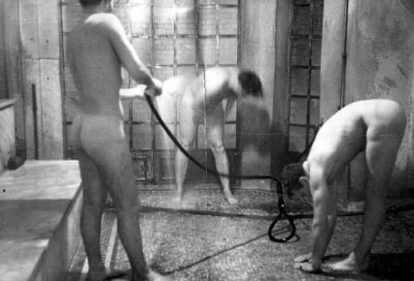 Naked hairy guys in the bathroom