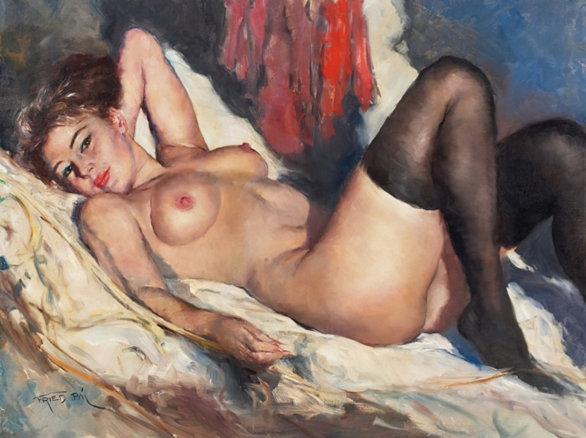 Naked women on artists canvas