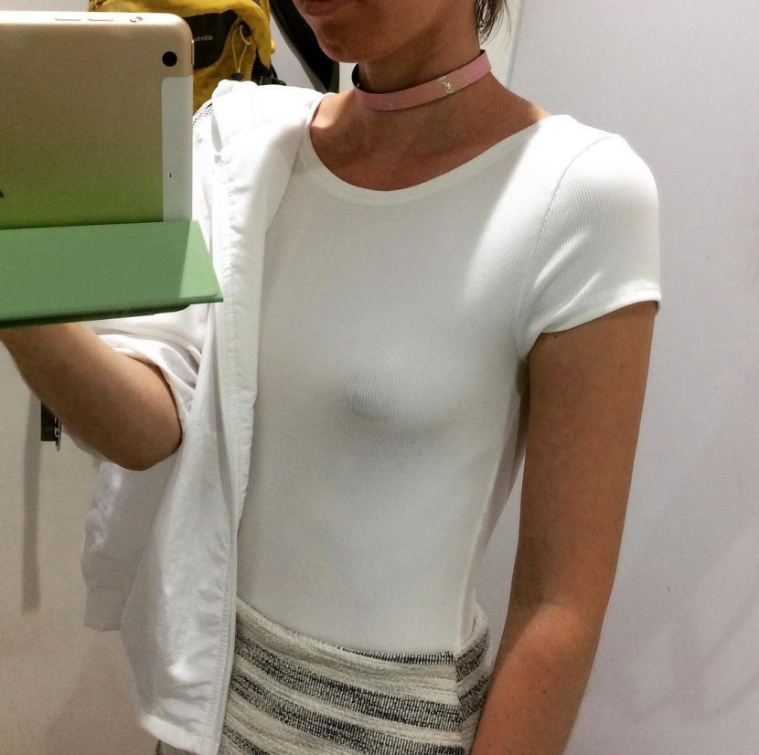 Skinny with big breasts on the street