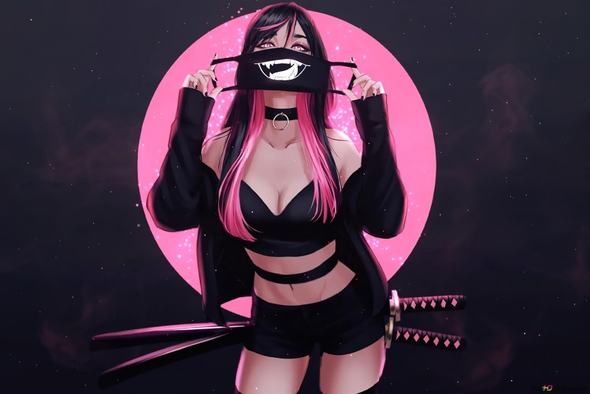 Girl in a mask with a katana