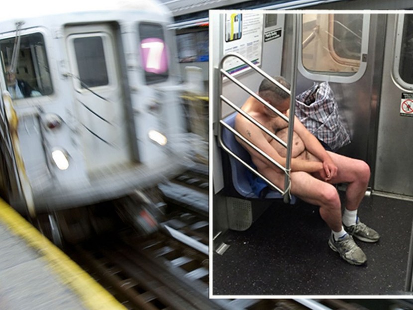 Naked without panties in the subway