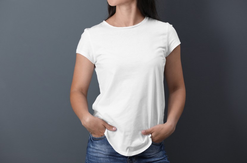 Girl in an unbuttoned white shirt
