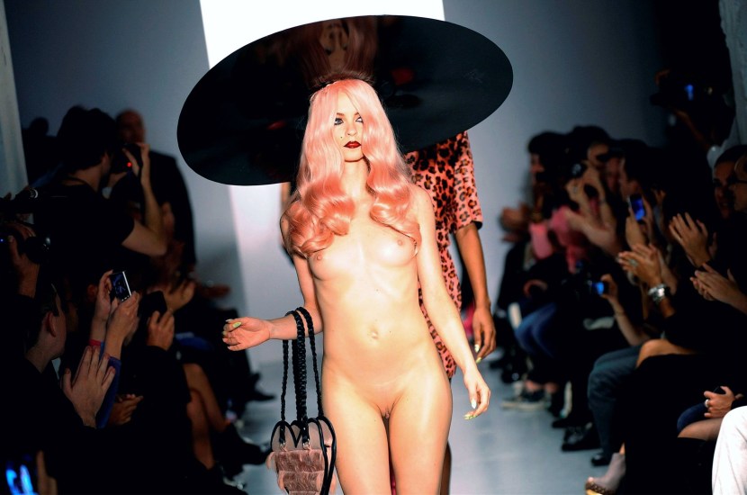 Naked fashion models on the catwalk